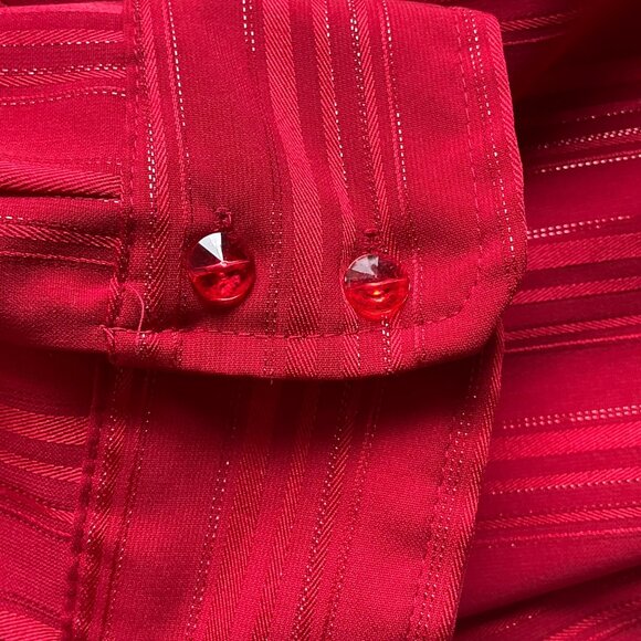Maggie Barnes Womens Sz 3X Top Blouse Shirt Red Striped Button-Up Metallic - Picture 11 of 12